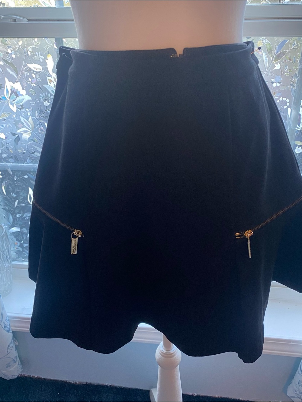 Michael Kors Black Circle Skirt with Gold Zipper Accents